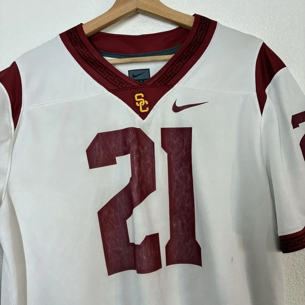 USC Trojans Jersey Mens Large White NCAA Football Nike Dri-FIT Number 21